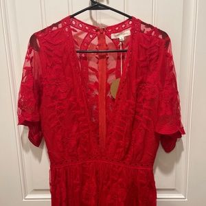 Red lace romper